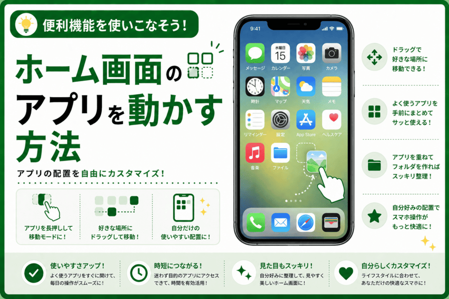 ホーム画面のアプリを動かす方法